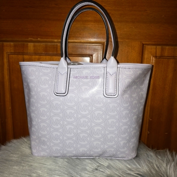 MICHAEL KORS JODIE SMALL JACQUARD LOGO RECYCLED TOTE HANDBAG Lavender Mist EUC - Picture 4 of 8